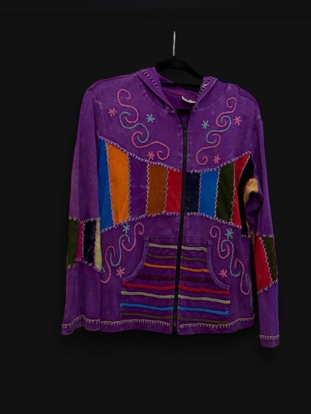 India Boutique Purple Hooded Patchwork Zip Jacket